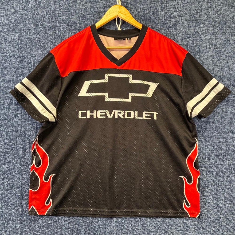 Chevrolet Racing Jersey Mens XL Black Red Polyester Fit Flames Mesh Chemistry